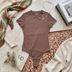 PUMIEY Women’s US XS Light Brown Short Sleeve Bodysuit